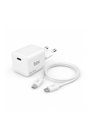 Bix Bx1p46g Gan 45w Type-c Pps/avs Destekli Hızlı Şarj Cihazı Ve 1.2 Metre 3a Type-c Kablo Beyaz
