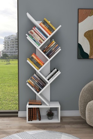 Enda Home Erine 8 Raflı Zikzak Kitaplık Beyaz