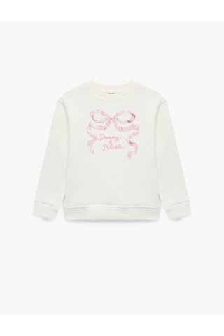 Koton Fiyonk Baskılı Bisiklet Yaka Uzun Kollu Sweatshirt Ekru 7wkg10642ak
