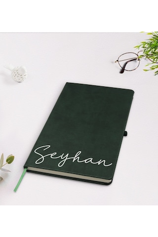 Bitmeyenkartus Kişiye Özel El Yazılı Yeşil Termo Deri Defter Model 1