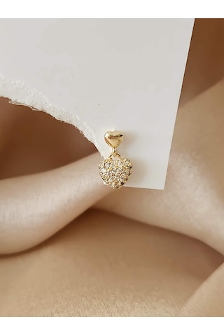 Eva Takı Store Kalp Bombeli Sallantılı Model Kıkırdak Tragus Helix Piercing Gold Altın Renk Küpe Altın