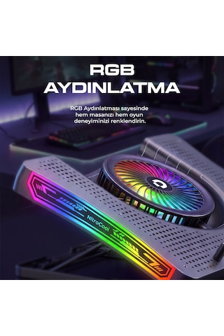 Dossimo Nitrocool Rgb Işıklı Lcd Göstergeli Yükselebilen Notebook Soğutucu S25