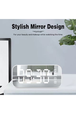 Springsun Beyaz Çift Alarmlı Masa Saati - Bluetooth Hoparlör, Fm Radyo, Ayna Fonksiyonu, Usb Şarjlı, 3 Seviye Parlaklık