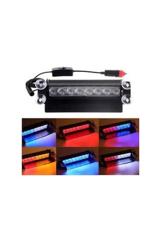 Araç Içi Vantuzlu Çakar Lamba Kırmızı - Mavi 12V 6 Ledli 7 Modlu