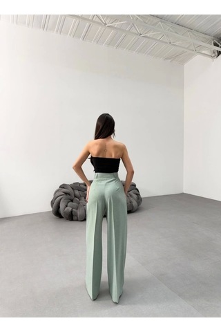 Defymoda Sante Çi Zgi Li Bel Kuşakli Palazzo Pantolon Mint