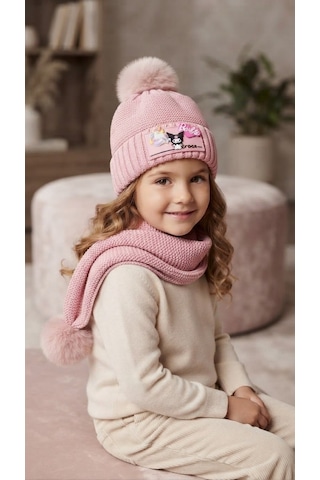 Emila Kids Kız Çocuk 2-5 Yaş - Bere & Atkı Takım AÇIK PEMBE