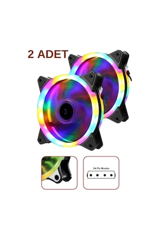 Molex Girişli Rainbow RGB Sessiz Kasa Fanı 2'Li 12 CM