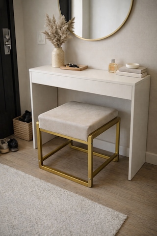 Pure Gold Ayaklı Babyface Puf 50x40x45 Cm - Modern Bench Krem