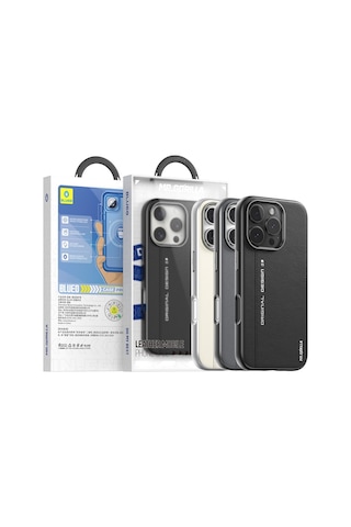 Apple Uyumlu iPhone Blueo 16 Pro Gri Premium Leather Magsafe Deri Telef