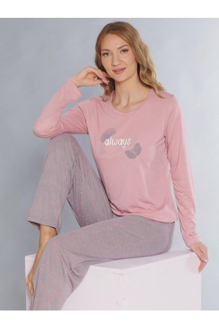 Uzun Kol Pijama Takımı Viskon Alperi 790-82 Pembe