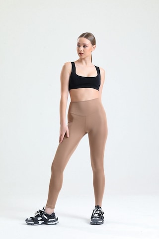 Thıff Gymwear Mavi Yüksek Bel Dalgıç Kumaş Spor Günlük Tayt Caramel