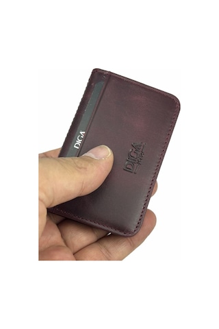 Dianziye Diga 1169 Hakiki Deri Minimal Kartlık Bordo Kırmızı