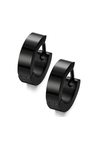 Siyah Erkek Halka Küpe 14 Mm 1 Çift Paslanmaz Çelik