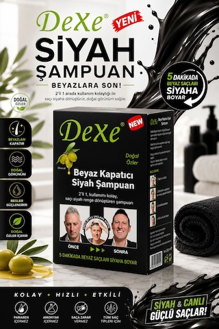 Dexe Beyaz Kapatıcı Siyah Saç Boyama Şampuanı 10'lu Saşe - 10 Paket 25ml