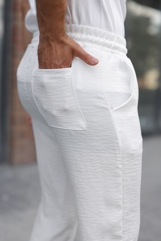 Oada Erkek Beli Lastikli Pera Keten Pantolon Beyaz