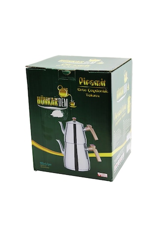 Northcity Çelik Çaydanlık Seti 1.1l Üst + 2l Alt Kendinden Süzgeçli Ahşap - Çelik