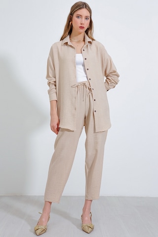 Bigdart Kadın Bej Oversize Keten Alt Üst Takım 6622 6622bgd19-016-14414 001