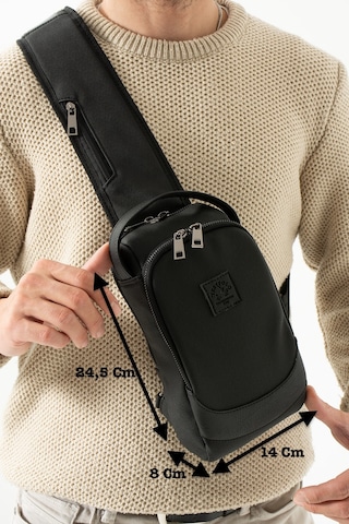 West Polo Westpolo Unisex Suni Deri Ve Kanvas Kumaş Çapraz Göğüs Ve Omuz Çantası Body Bag - Siyah