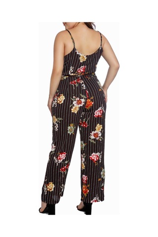 Suntek Bayan Çizgili Spagetti Kayışı Tulum Kolsuz Uzun Siyah