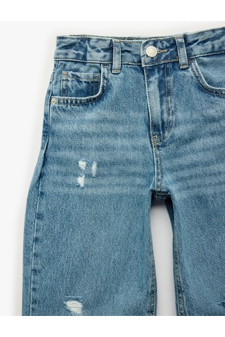 Koton Yüksek Bel Pamuklu Balon Kesim Denim Pantolon Lıght Indıgo 6skg40092ad Açık Mavi