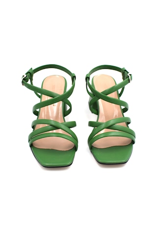Beyaz London Biye Detaylı Topuklu Kadın Ayakkabı Yeşil Yeşil