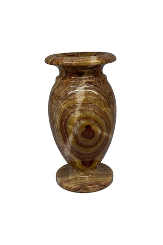 Oniks Doğal Taş Vazo - 20cm Damarlı Akik Taşı Desenli Vazo