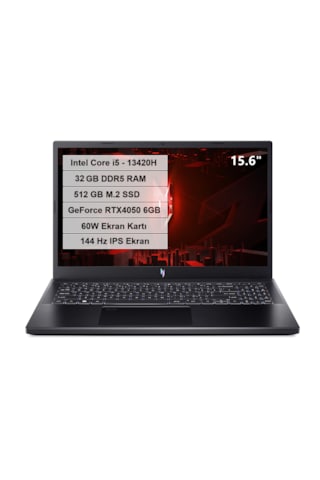 Acer Nitro V 15 NH.QNBEY.001-3 i5-13420H 32 GB 512 GB M.2 SSD RTX 4050 15.6" Dos Dizüstü Bilgisayar