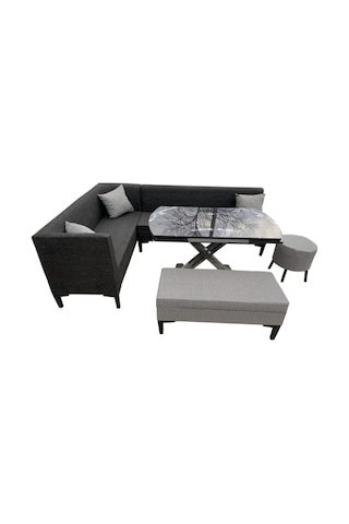 Modern PEDLİ 160x160 cm Mutfak Köşe Takımı Cam Masalı + Puflu