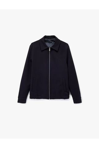 Koton Slim Fit Cep Detaylı Uzun Kollu Fermuarlı Gömlek Yaka Mevsimlik Ceket Lacivert 6wam20033hk Lacivert
