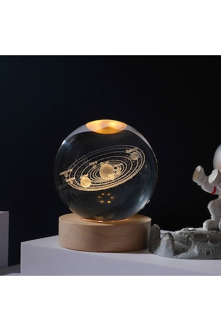 Kişiye Özel Işıklı Ahşap Kaideli Samanyolu Temalı Cam Küre 8Cm*6 (553899486)