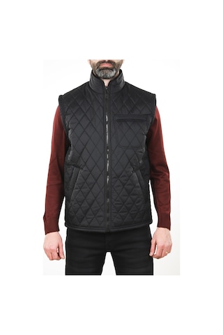 Neowit Erkek Siyah Içi Polarlı Rahat Kalıp Kapitone Şişme Yelek Siyah