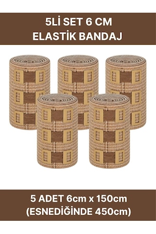 Elastik Bandaj Seti 5 Li 5x6cm 20 Klipsli 4,5 Metreye Kadar Uzar, Spor Ve Günlük Kullanım