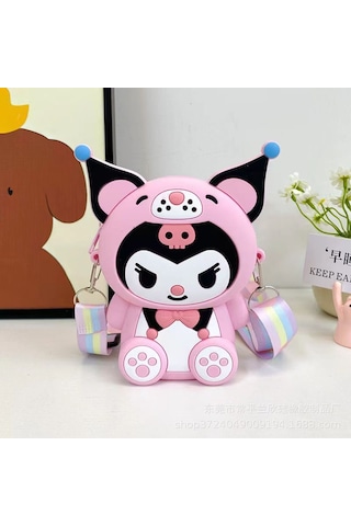 Snapbuy Silikon Mini Çocuk Çantası, Kuromi Tasarımlı, Çapraz Askılı Kuromi Pembe
