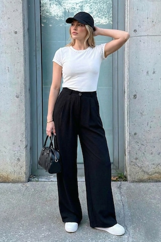 Lela Wide Leg Yüksek Bel Geniş Paça Palazzo Bayan Pantolon 5866290 Siyah