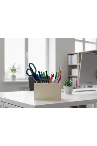 Ahşap Masaüstü Düzenleyici Organizer Çok Delikli Kalemlik Gri Diğer
