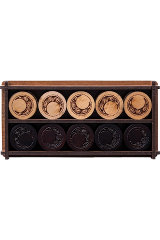 3 Numara Ay Desenli Ahşap Tavla Pulu Takımı