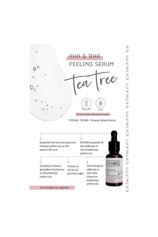 Skin401 Aha %10 Bha %2 Canlandırıcı Cilt Tonu Eşitleyici Yüz Peeling Serum 30ml