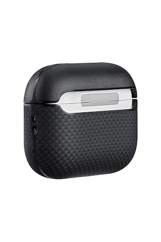Apple Uyumlu AirPods Pro 3 Kılıf 1500d Aramid Fiber Pitaka Classic Serisi Black-grey Twill Kapak Siyah-gri Siyah - Gri