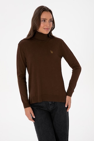 U.S. Polo Assn. Kadın Kahverengi Boğazlı Basic Kazak 50313621-VR029