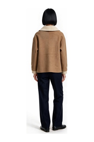 Marsel&leon Marsel Leon Kadın Örme Yaka Düğme Detaylı Kısa Duffle Ceket Camel