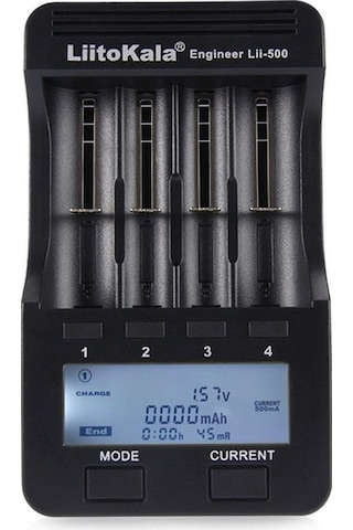 Liitokala Lii-500 4 Yuvalı Lcd Lityum/nimh Pil Şarj Cihazı+2a Adaptör+araç Şarj Cihazı Siyah Ab Tak