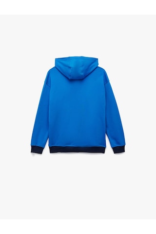 Koton Pamuklu Baskılı Kapşonlu Oversize Saks Erkek Çocuk Sweatshirt 6wkb10249tk Saks