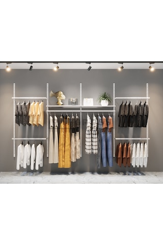 Mağaza Raf Sistemi, Askılık Sistemi, Butik, Mağaza Stand- 245x200 Beyaz
