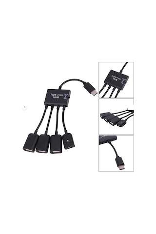 Type-c Otg Hub Çoklayıcı 3 Port Usb 2.0 Data Ve Mikro Usb Şarj Girişli Çevirici Adaptör