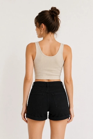 Layal My Beauty Kadın Jeans Kot Şort Ters Paça Detaylı Yüksek Bel Esnek Günlük Denim Kot Şort Yeni Sezon New1 Siyah