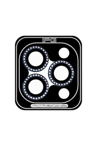 Apple iPhone Uyumlu 17 Pro / Apple iPhone Uyumlu 17 Pro Max İçin Ipg Prolens Kamera Lens Koruyucu Elmas Taş Çerçeveli, Kırılmaz Cam Lacivert