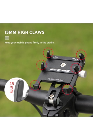 Symbee Gub G-95 Aluminyum Bisiklet Telefon Tutucu - 55-100mm Genişlik Ayarı, 3.7-7.2" Telefonlar İçin, Açısı Ayarlanabilir, Dayanıklı Alüminyum Çerçeve Çok Renkli