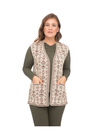Uludağ Triko Kadın Çiçek Desen Kilim Yelek / Taş