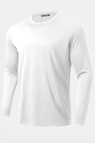 Ghassy Co. Erkek %100 Pamuklu Likralı Esnek Spor Koşu Günlük Antrenman Uzun Kollu Penye T-shirt Beyaz