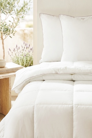 Ocean Home Textile Pamuklu Saten Biyeli Mikrojel Çift Kişilik Yastık Yorgan Seti 1 Adet 195 X 215 / 2 Adet 50 X 70 Cm Beyaz